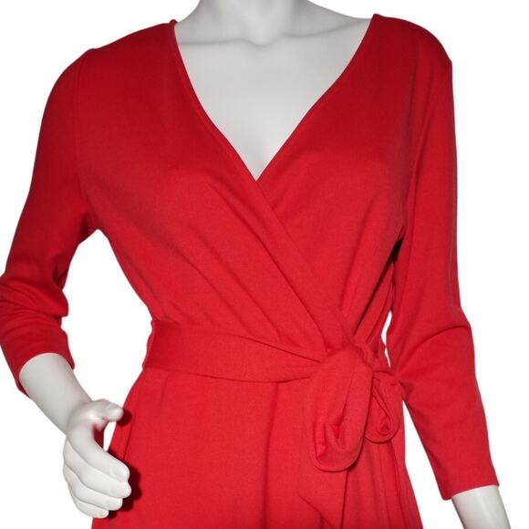 Lands’ End Red Wrap Dress Womens Small 6-8 Belted Fit Flare Classic Chic - Picture 2 of 6